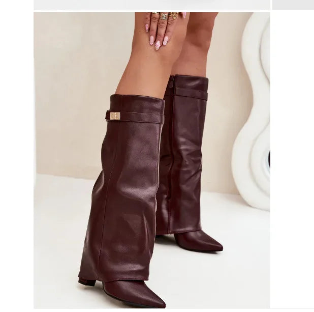 Knee High Pull Up Leather Pull on Boots