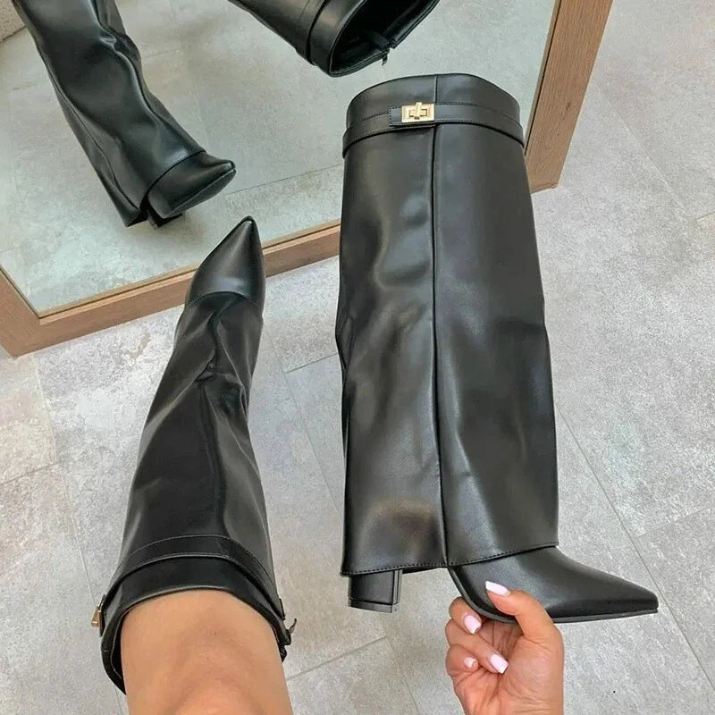 Knee High Pull Up Leather Pull on Boots